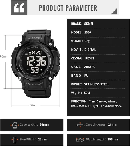 Miniatura 6 de Fanmis Reloj digital digital multifunción para hombre, electrónico, impermeable, con alarma, reloj deportivo de cuarzo, Azul Patchwork