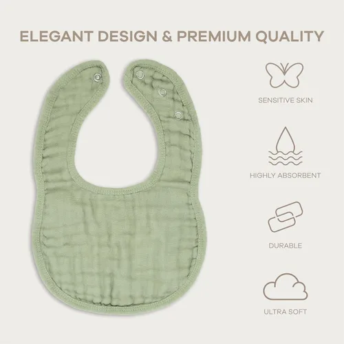 Miniatura 3 de Comfy Cubs Baberos de muselina para bebés, paquete de 8, suaves y altamente absorbentes, baberos para alimentar, babear y dentición, broches Sage