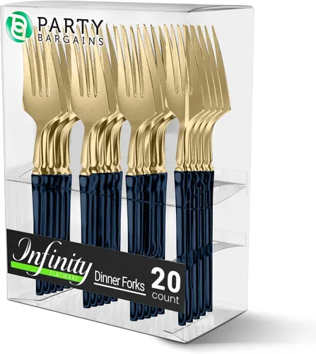 Miniatura 11 de Party Bargains Juego de cubiertos negros de plástico desechable, utensilios de diseño moderno infinito, paquete de 40: 16 tenedores, 8 cuchillos, 16