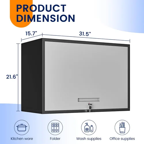 Miniatura 3 de Yizosh Armario de pared de metal con puertas y estantes, armario de almacenamiento montado en la pared para garaje, sótano, cocina, almacén