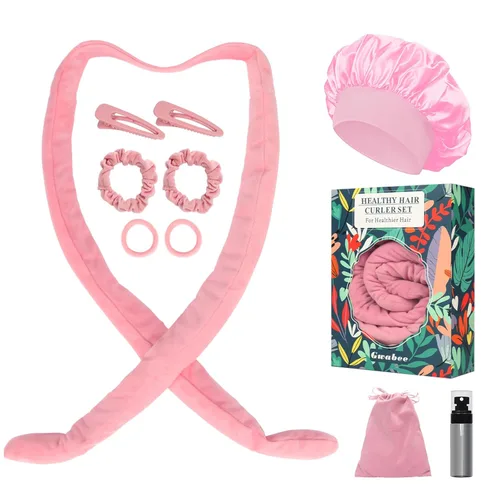 Miniatura 7 de Gwabee No Heat Overnight - Juego de diadema para mujeres y niñas, gorro de satén suave con rodillos para rizos largos de cabello, caja de regalo