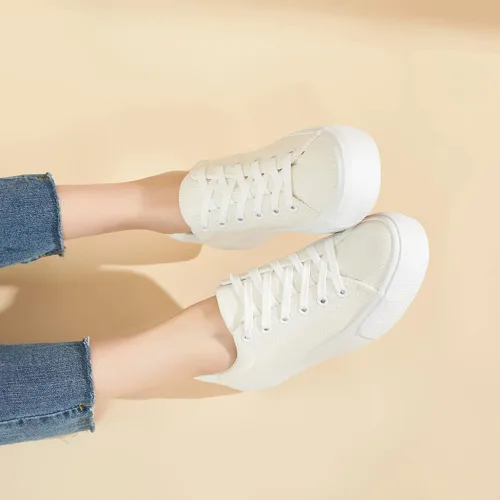 Miniatura 8 de THATXUAOV Zapatillas de deporte de plataforma para mujer, zapatos de tenis blancos casuales de moda