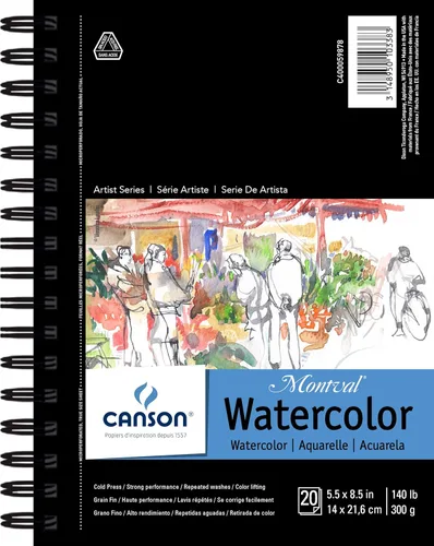 Canson Artist Series - Papel de acuarela, bloc con espiral de alambre, 5.5 x 8.5 pulgadas, 20 hojas (140lb/300g) - Papel de artista para adultos y
