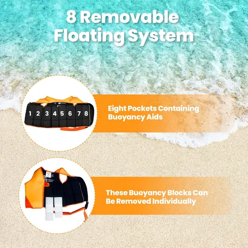 Miniatura 3 de Chaleco de natación para niños de neopreno con correa de seguridad ajustable para edades de 1-3 y 3-6 años Ks-naranja