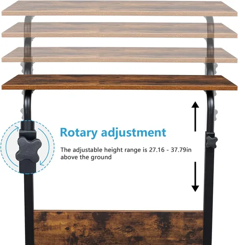Miniatura 5 de HomVent Mesa de TV ajustable con ruedas, mesa lateral para aperitivos con ruedas, mesa portátil en forma de C, mesa de mesa móvil de madera