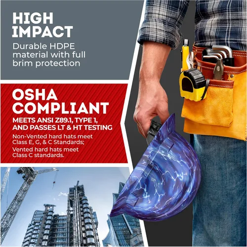 Miniatura 4 de Casco de construcción actualizado de ala completa, acolchado, aprobado por la OSHA Tipo 1 Clase E, G y C, para hombres, Cascos de construcción.