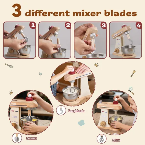 Miniatura 3 de Mezclador de juguete de madera para cocina de juego de niños Accesorios de cocina de juguete Juego de comida de madera con batidor, batidores Play