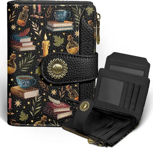 Miniatura 22 de Icycay Cartera pequeña para mujer, plegable con bloqueo RFID, soporte para tarjetas de crédito, bolsillo con cremallera para monedas, piel