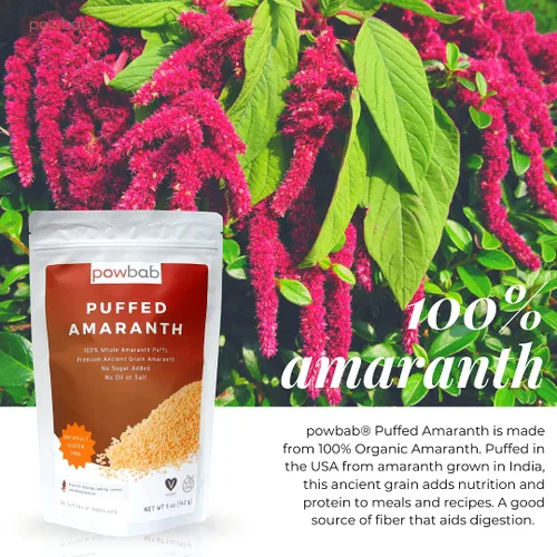 Miniatura 3 de powbab Amaranto inflado – Amaranto 100% orgánico reventado en bocanadas enteras de Estados Unidos. Buena fuente de proteínas, sin aceite o sal, sin