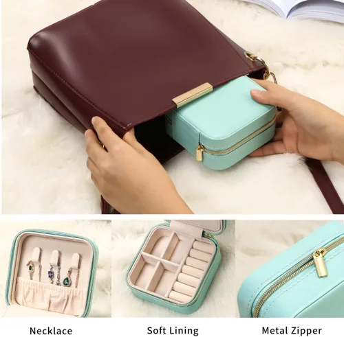 Miniatura 4 de TRODANCE Estuche de viaje para joyas con espejo, pequeño organizador de joyas de viaje, caja de joyería portátil, mini organizador