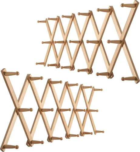 Miniatura 30 de WEBI Acordeón para colgar en la pared, percha de pared para sombreros, acordeón, expandible, de madera, montado en la pared, estante de gancho