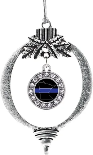 Miniatura 12 de Inspired Silver - Bonita bandera estadounidense - Adorno de Navidad plateado - Adorno de árbol de Navidad con dije circular con circonita cúbica