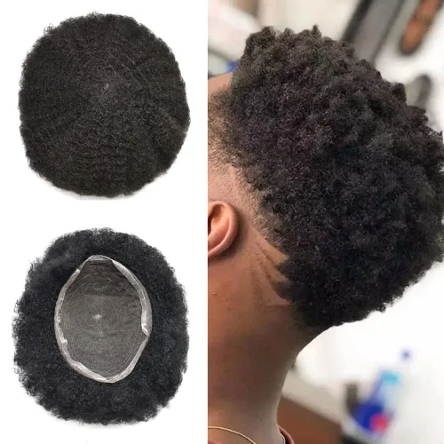 Miniatura 16 de LYRICAL HAIR Completo encaje francés Afro Toupee para hombres negros cabello humano brasileño todo encaje afroamericano rizado sistema de reemplazo