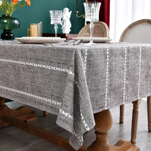 Miniatura 25 de NEWISHER Mantel cuadrado pequeño bordado rústico de 20 x 20 pulgadas, mantel de tela jacquard a rayas lavable para mesa de comedor para mesita