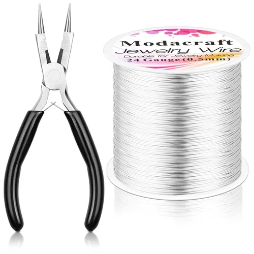 Miniatura 18 de Alambre de plata de calibre 20 para hacer joyas con alicates 4 en 1 Modacraft de 82 pies, alambre para manualidades de 0.8mm, alambre de cobre