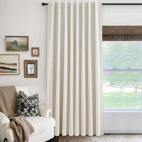 Miniatura 47 de Cortinas Opacas de Lino Beige Blanco de 84 Pulgadas de Largo, Juego de 2 Paneles para Sala de Estar y Dormitorio, Térmicas con Reducción de Ruido