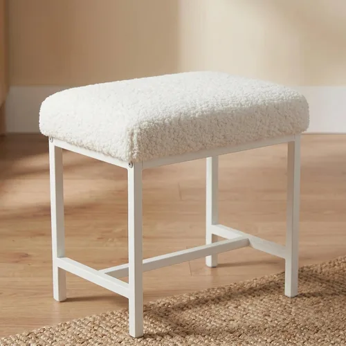 Taburete pequeño de piel sintética de peluche, bonitos taburetes de tocador con cojín, silla de maquillaje blanca para espacios pequeños, sala de