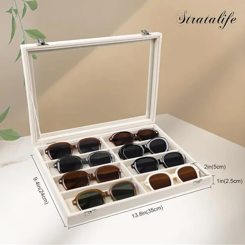 Miniatura 4 de Stratalife Organizador de lentes de sol, bandeja organizadora de lentes de sol, bandeja organizadora de joyas con tapa, estuche organizador