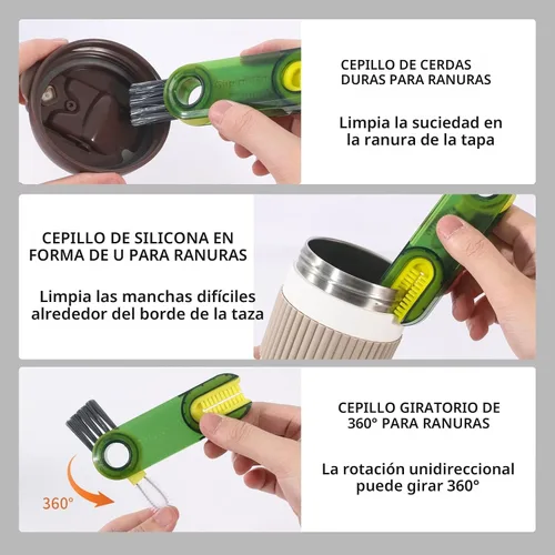 Miniatura 4 de Set de cepillos de limpieza de 3 en 1 para tapas de tazas, herramientas de limpieza multifuncionales para botellas aisladas, limpiador de portavasos