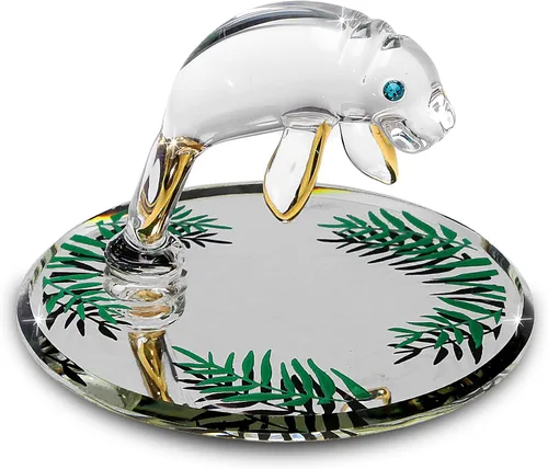 Miniatura 11 de Glass Baron Figura de cristal con almohadilla de rana sobre lirio, soplada a mano y esculpida con detalles de cristal austriaco y vidrio aerógrafo