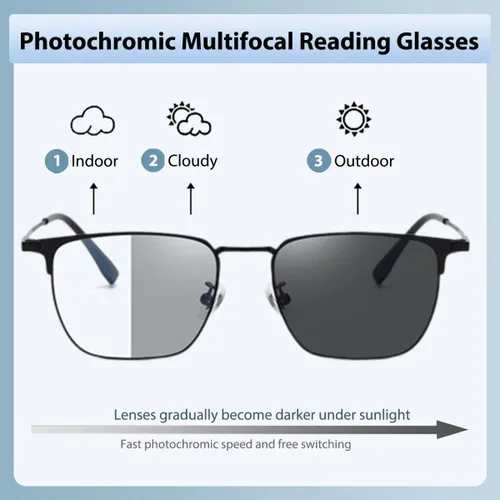 Miniatura 3 de Gafas de lectura fotocromáticas progresivas multifocales para hombres Lector de transición de luz azul Gafas de sol multifocales