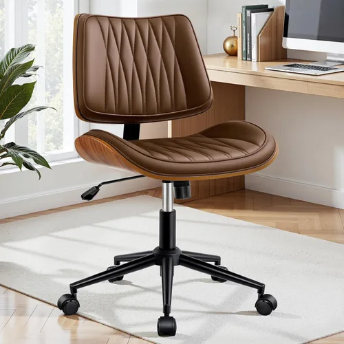 Miniatura 12 de Silla ergonómica de escritorio de oficina sin brazos, de piel sintética blanca moderna de mediados de siglo con costuras de diamante, silla Blanco