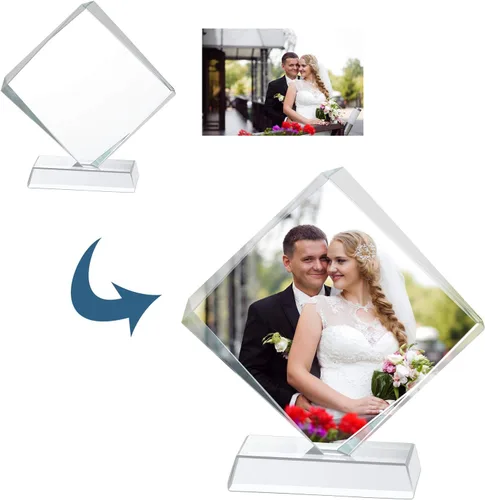 Miniatura 13 de ITODA Marco personalizado con tu foto de corazón personalizado de cristal 3D para boda, cumpleaños, nacimiento del bebé, día de San Valentín Corazón