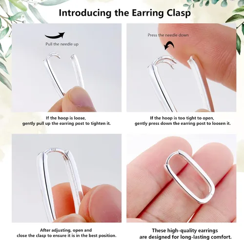 Miniatura 6 de Sterling Silver Rectangle Hoop Earrings for Women Silver Geometric Rectangle Hypoallergenic Earrings Square Hoops Earring