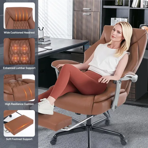 Miniatura 5 de Silla de oficina de masaje con función de calefacción y reposapiés, vibración de 6 puntos, silla de escritorio ergonómica reclinable ejecutiva