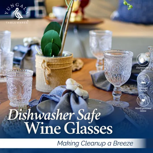 Miniatura 4 de Copas de vino vintage, juego de 6 copas de vidrio para agua, vino o cócteles. Copas de vino elegantes con un ambiente retro. Diseño de girasol