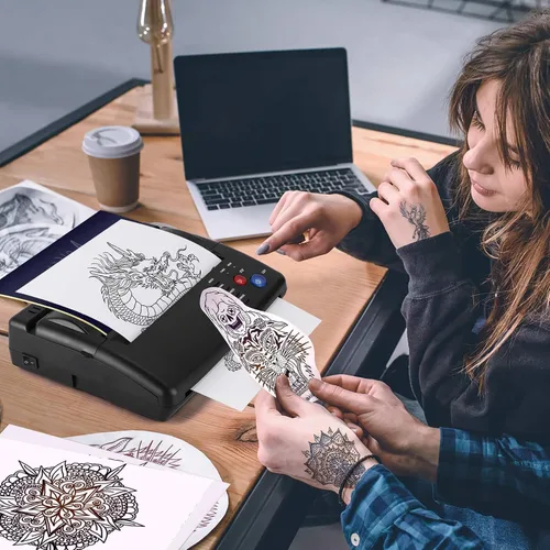 Miniatura 6 de Impresora de transferencia de plantillas de tatuaje con 20 hojas de plantilla, impresora de plantillas de tatuaje para hombres y mujeres