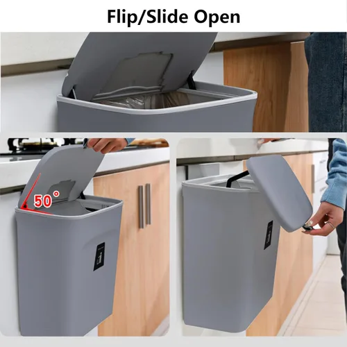 Miniatura 7 de TOPROAD Basurero colgante de cocina, de 2.4 galones, para encimera de compost, pequeño cubo de basura con tapa para armario, baño, dormitorio