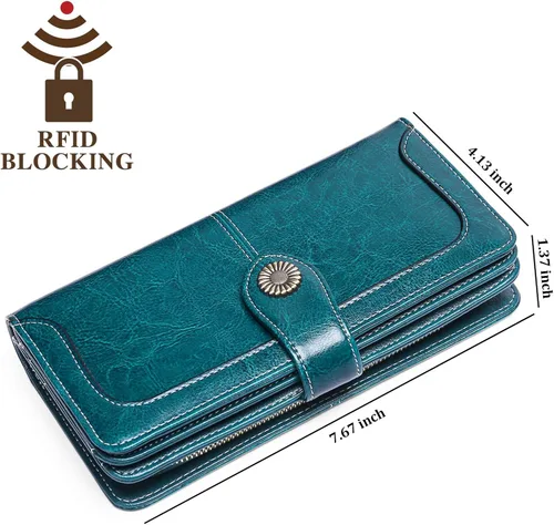 Miniatura 3 de FALAN MULE Cartera de cuero genuino RFID bloqueo gran capacidad Trifold señoras cartera.