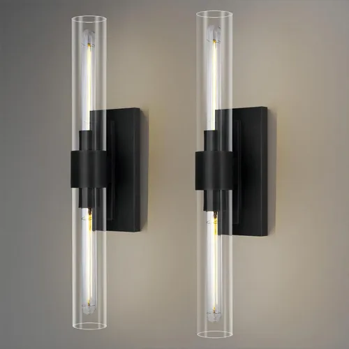 Apliques de Pared Negros, 22.8" Apliques de Baño, Iluminación de Pared con Apliques de 2 Luces, Juego de Dos Apliques de Pared de Bronce, Luces de