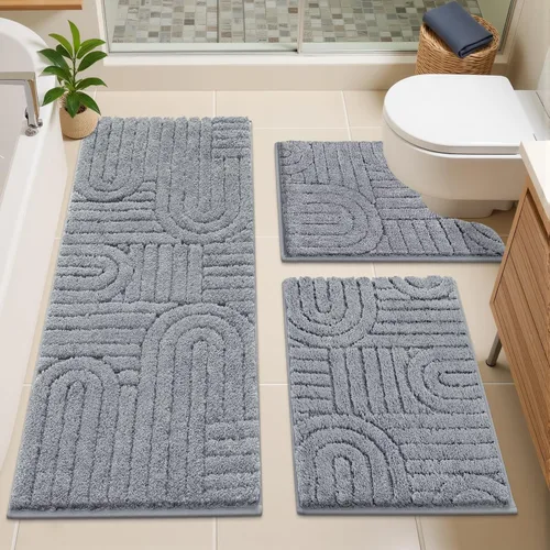 Miniatura 20 de Vaukki Juego de alfombras de baño de 3 piezas, color beige, lavables, antideslizantes, suaves, para ducha y bañera, alfombra de microfibra