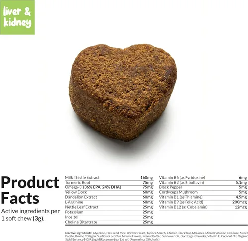 Miniatura 8 de Cardo mariano para perros – 90 masticables suaves – Apoyo hepático y renal – Apoyo hepático con EPA y DHA – Desintoxicación – Suplemento hepático