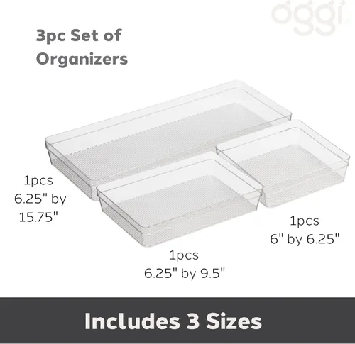 Miniatura 4 de Oggi Juego de 3 organizadores de cajones transparentes – (1) 6x6.25, (1) 6.25x9.25, (1) 6.25x15.75 – Ideal para organizar cajones de cocina