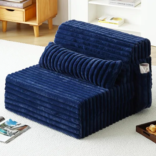Miniatura 23 de Tiita Sofá cama plegable tamaño individual, colchón convertible con almohada, colchón de pana gruesa para el suelo, sofá cama con bolsillo lateral