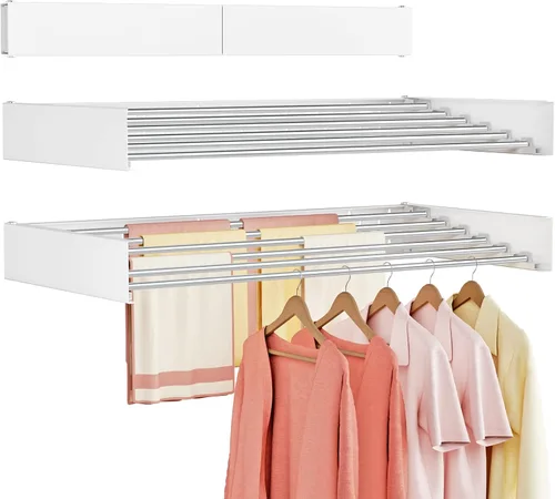 Tendedero de Ropa Montado en la Pared Plegable para Interiores, Tendedero de Lavandería Plegable Colapsible, Invisible, Ahorro de Espacio, Tendedero