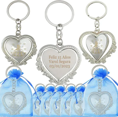 Miniatura 14 de 12 llaveros personalizados Recuerdo para Quinceañera Mis XV, regalo de fiesta de 18 cumpleaños, invitado (negro)
