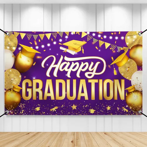 Miniatura 12 de Katchon, Cartel de feliz graduación dorado y azul – Xtralarge, 72 x 44 pulgadas Fondo de graduación 2026, decoraciones de graduación clase de 2026