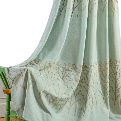 Miniatura 24 de VOGOL - Cortinas de 2 paneles con ramas bordadas de lino sintético con ojales, cortinas para dormitorio/sala de estar, paneles de tratamiento