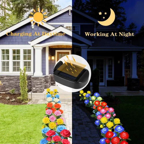 Miniatura 3 de Luces solares de estaca de jardín para exteriores, luz LED mejorada con 6 rosas, luces decorativas solares impermeables para patio, camino, patio