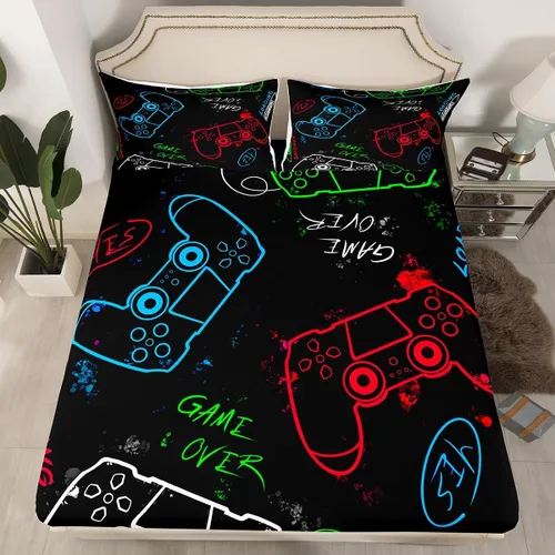 Miniatura 40 de Erosebridal Sábana bajera ajustable con patrón de piedra azul con estampado de mármol azul, juego de ropa de cama líquida trippy para niños, niñas
