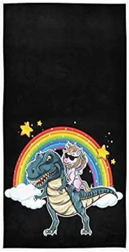 QUGRL Toallas de mano de dinosaurio y unicornio, toallas de cocina de arcoíris, toallas de cocina de calidad suave, toallas de baño de alta calidad