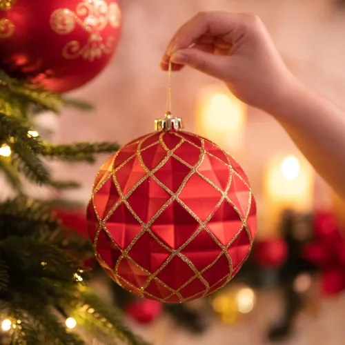 Miniatura 5 de Valery Madelyn Adorno grande para árboles de Navidad, 4 unidades, 5.9 pulgadas, rojo y dorado, inastillable, adornos de bola colgante de lujo a