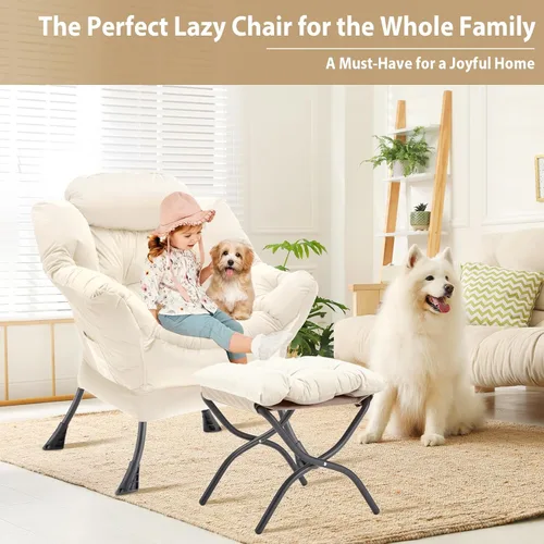 Miniatura 4 de Youtanic Silla Lazy con otomana plegable, silla decorativa de terciopelo tapizada con estructura de metal y almohadillas antideslizantes, sillón