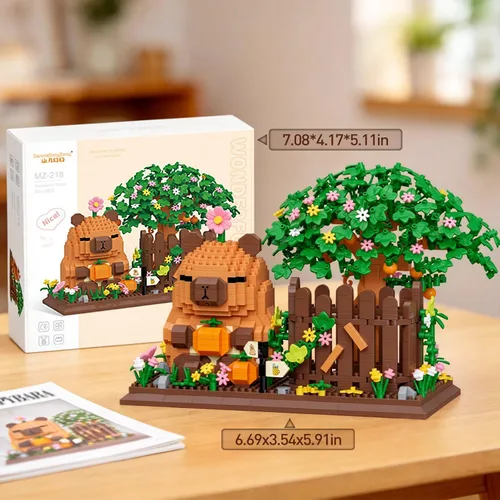 Miniatura 4 de HIGH GODO Capybara - Juego de construcción de portalápices con flores, 2 en 1, lindo organizador de capybara, decoración para bolígrafos, decoración