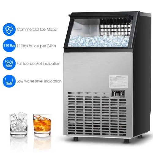 Miniatura 8 de KOTEK Máquina comercial para hacer hielo, hace 110 libras de hielo en 24 horas con capacidad de almacenamiento de 33 libras, 45 cubos, ideal