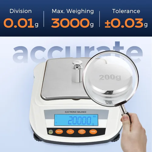 Miniatura 3 de Bonvoisin Balanza electrónica recargable de la balanza 3000gX0.0.04 oz del laboratorio Balanza analítica de la precisión Balanza de laboratorio